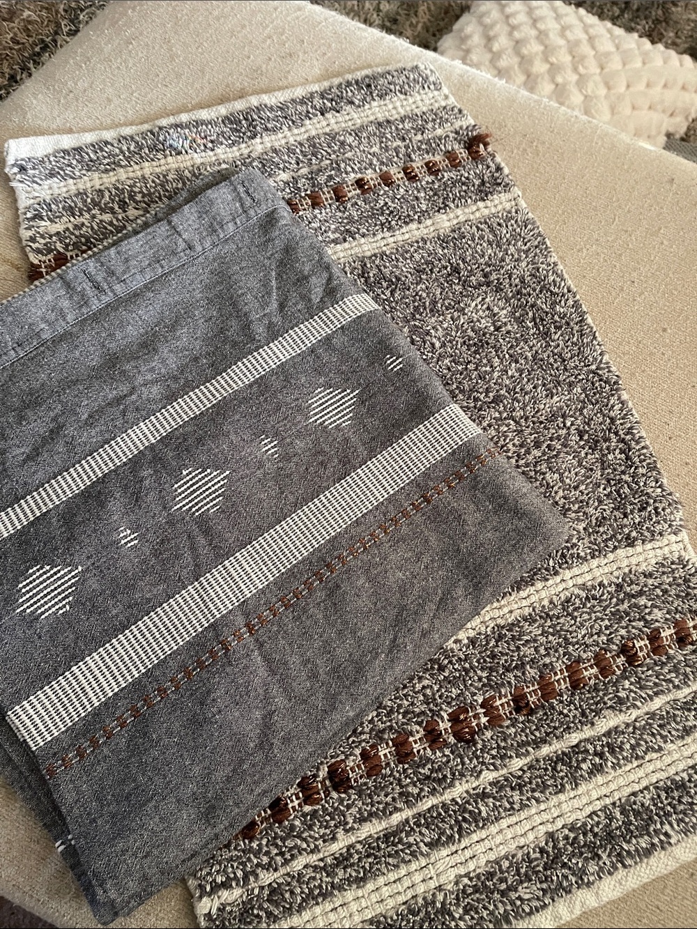 Gray and Brown Striped Shower curtain and rug- Neutral Home